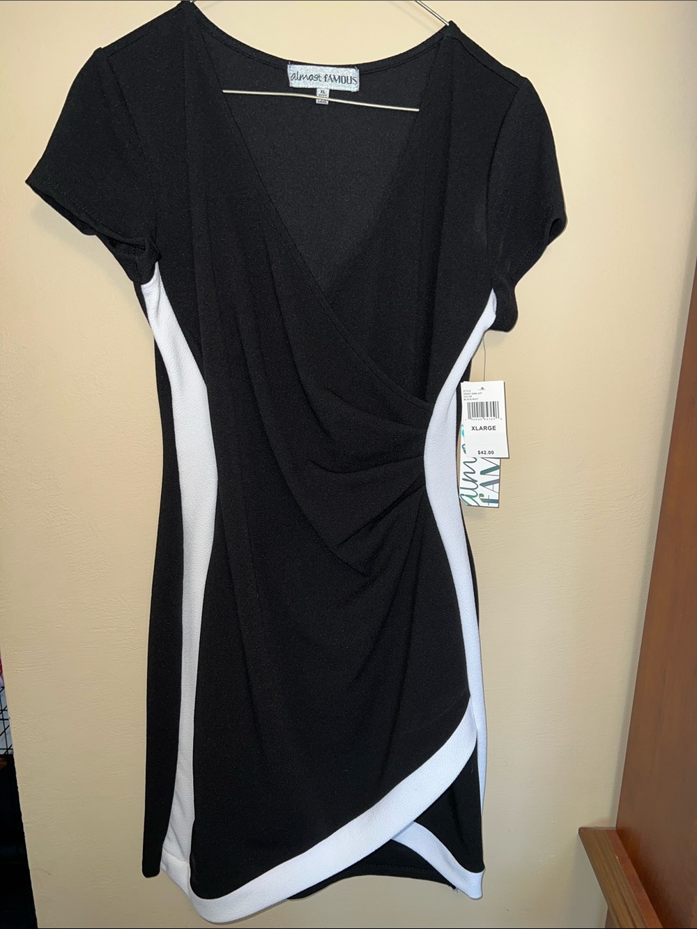 Almost Famous Black and White Faux-Wrap Mini Dress